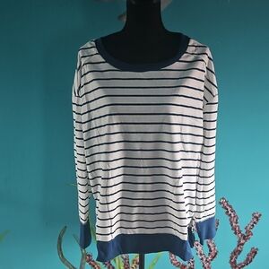 Jones New York Navy and White Striped Top